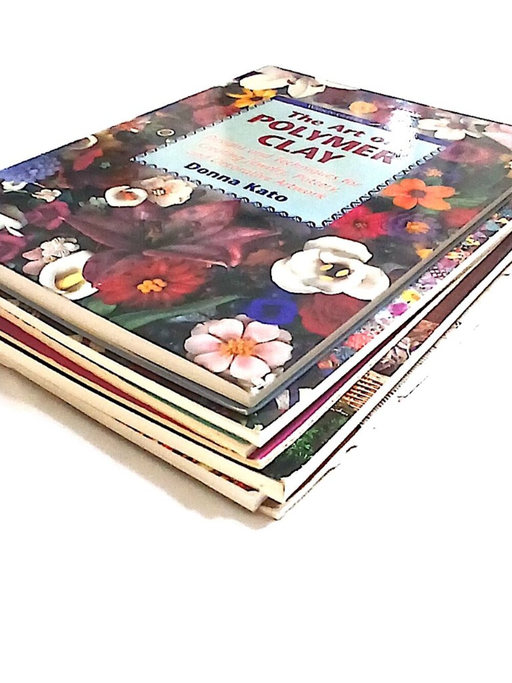 Lot of 7 Vintage Craft Books Crochet Quilting Tatting Polymer Clay Rock Painting
